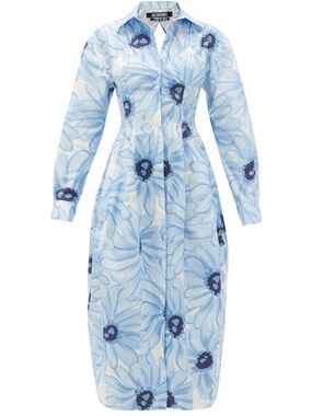 Jacquemus Light Blue Floral Long-Sleeve Shirt Dress